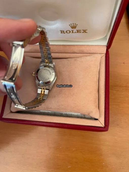 Fine Replica Rolex Oyster Perpetual Lady Date 69163 Caliber 2135 Automatic Movement 26mm Gold/steel Case Womens Watch - Image 7