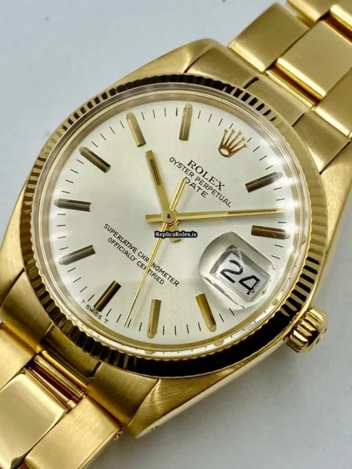 Defect Replica Rolex Oyster Perpetual Date 1503 Caliber 1570 Automatic Movement 34mm Yellow Gold Case Mens/unisex Watch