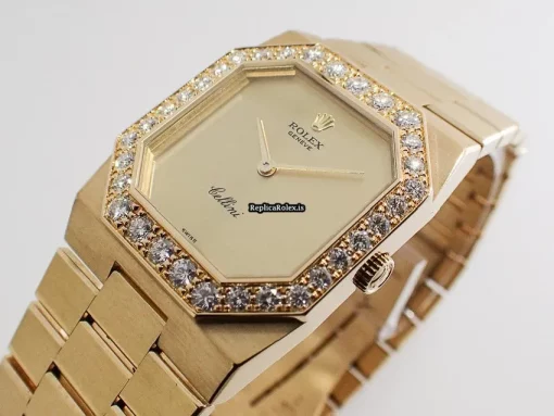 Incredible Replica Rolex Cellini 4951 Caliber 1602 Manual Winding Movement 27x36mm Yellow Gold Case Womens Watch - Image 3