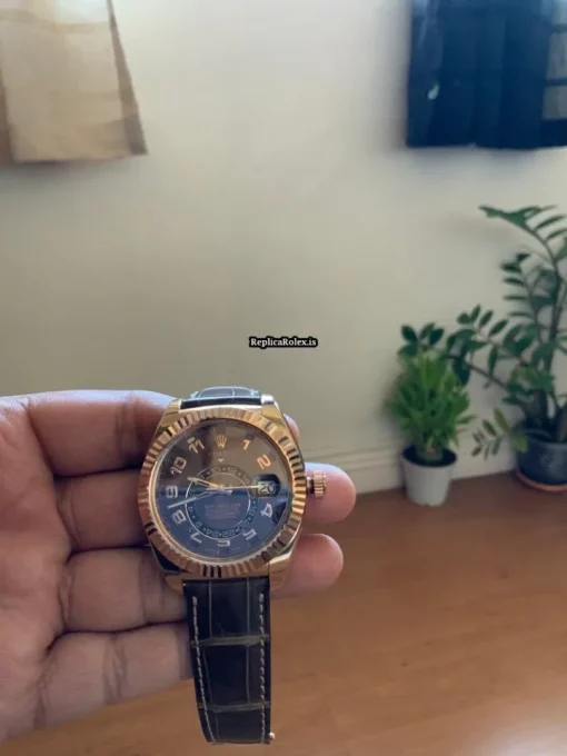 Reliable Fake Rolex Sky-dweller 326135 Caliber 9001 Automatic Movement 42mm Rose Gold Case Mens/unisex Watch - Image 10