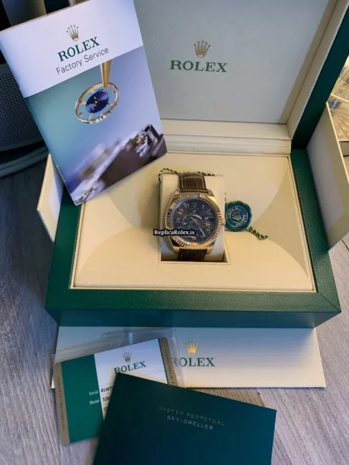 Reliable Fake Rolex Sky-dweller 326135 Caliber 9001 Automatic Movement 42mm Rose Gold Case Mens/unisex Watch - Image 9