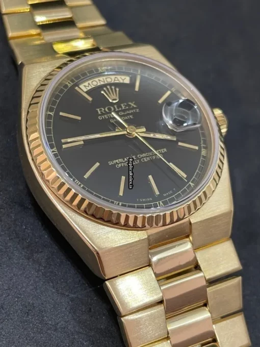 Nice Copy Rolex Day-date Oysterquartz 19018 Caliber 5055 Quartz Movement 36mm Yellow Gold Case Mens/unisex Watch - Image 9