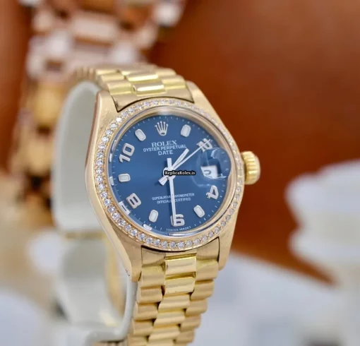Special Replica Rolex Oyster Perpetual Lady Date 6916 Caliber 2035 Automatic Movement 26mm Yellow Gold Case Womens Watch - Image 13